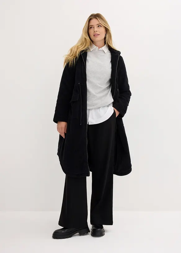 Cord-kåpe med hette med teddy-fleece, i ren bomull, bonprix