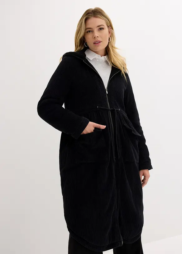 Cord-kåpe med hette med teddy-fleece, i ren bomull, bonprix