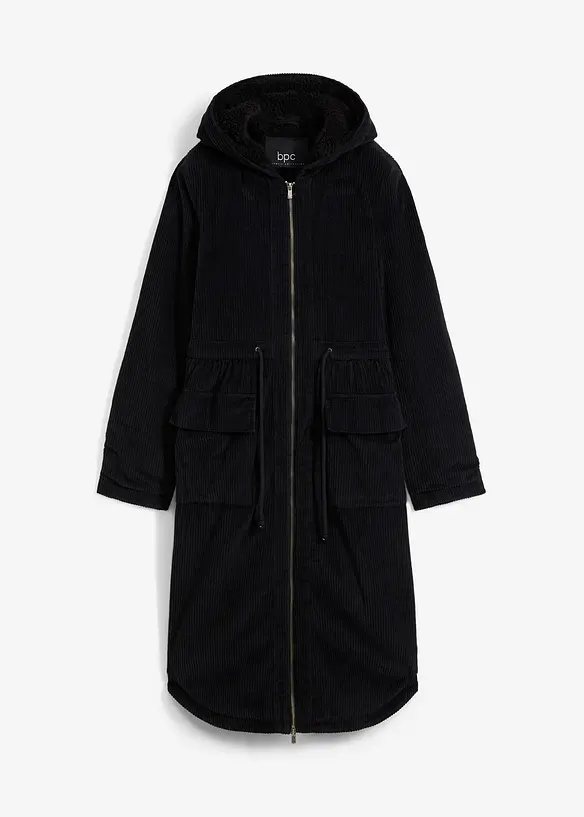 Cord-kåpe med hette med teddy-fleece, i ren bomull, bonprix