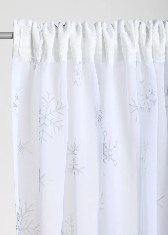 Gardin med resirkulert polyester og snøfnuggmønster (1-pack), bonprix