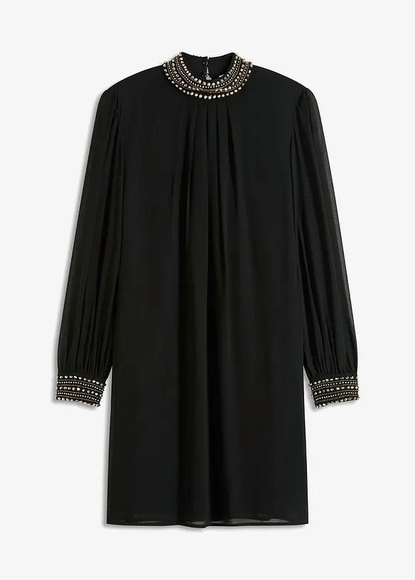 Blusekjole av lett chiffon med perlebroderi, bonprix