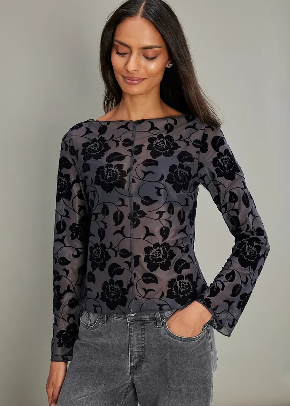 Lett transparent, langermet topp, bonprix