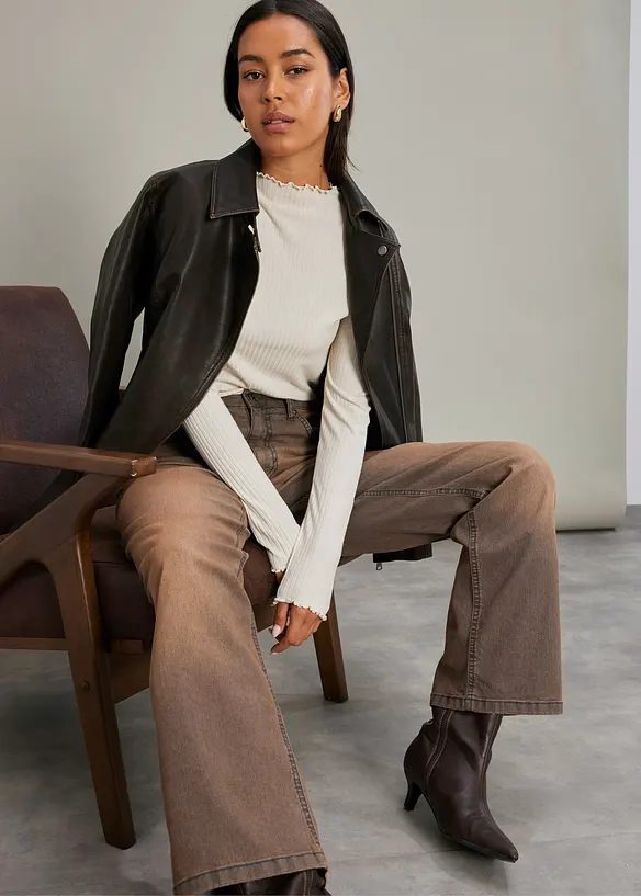 Wide Leg-jeans High Waist i vintage-vask, bonprix