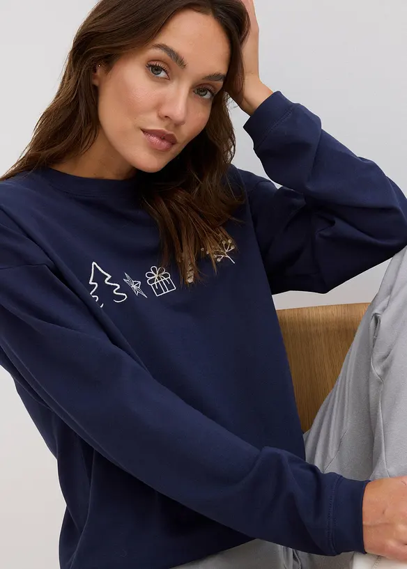 Brodert langermet julegenser, oversized, bonprix
