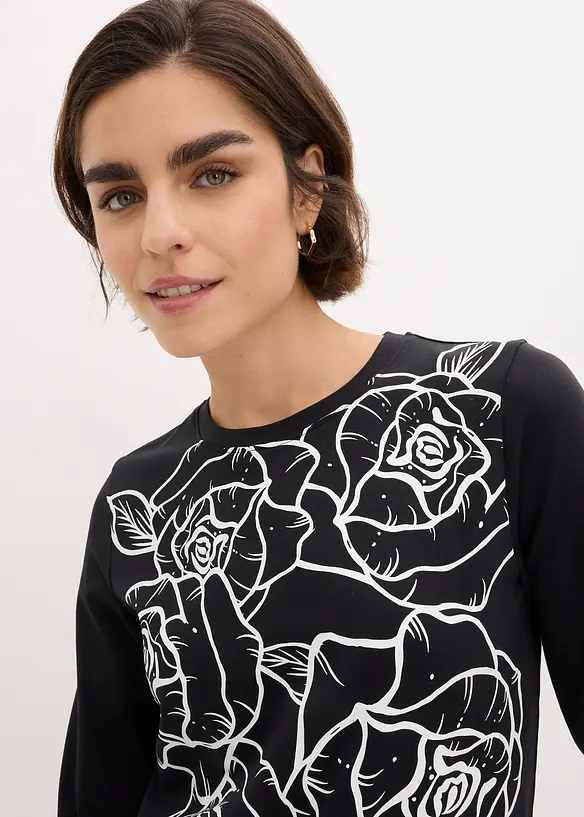 Langermet topp med rosetrykk, bonprix