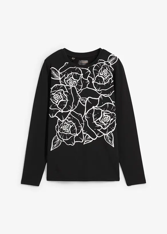 Langermet topp med rosetrykk, bonprix