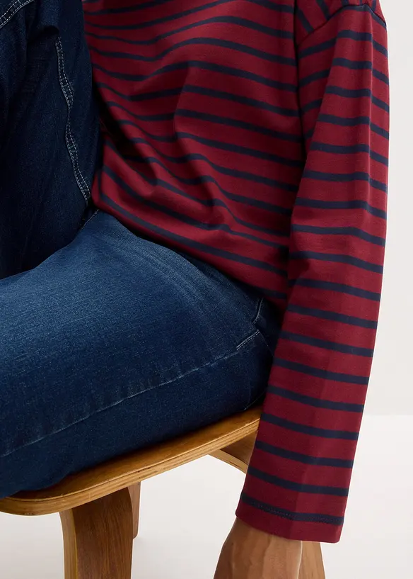 Langermet topp av økologisk bomull med liten båthals (2-pack), bonprix