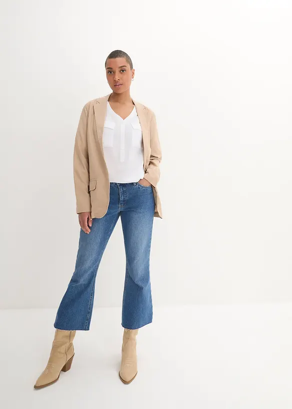Langermet bluse i lett viskose med V-hals, bonprix