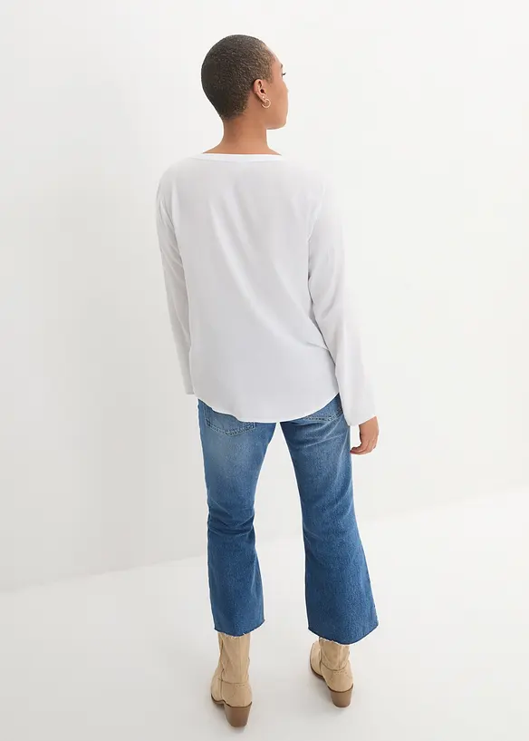 Langermet bluse i lett viskose med V-hals, bonprix