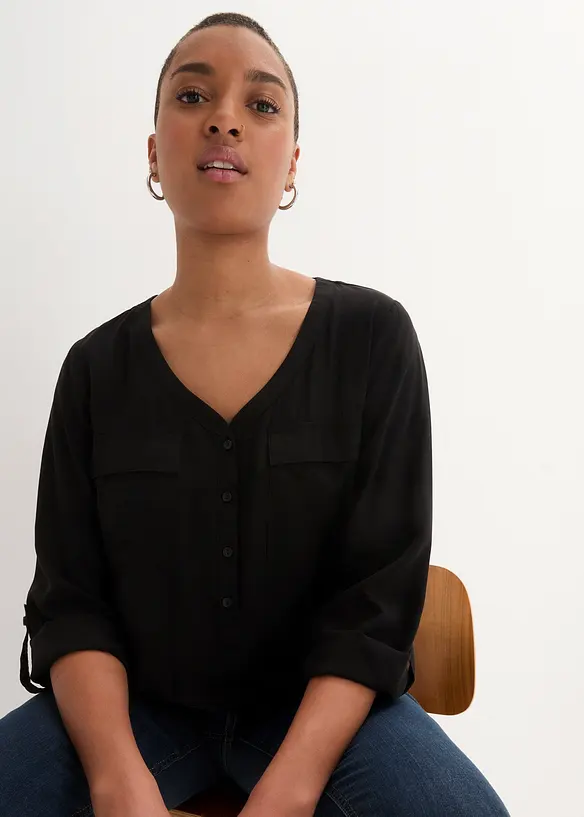 Langermet bluse i lett viskose med V-hals, bonprix