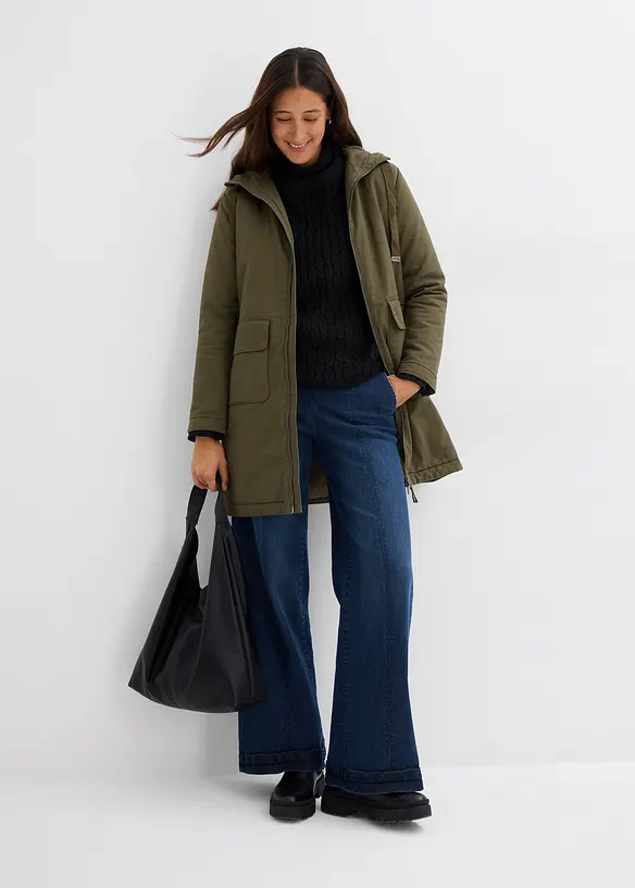 Vid vinterparkas med hette og teddyfôr, bonprix