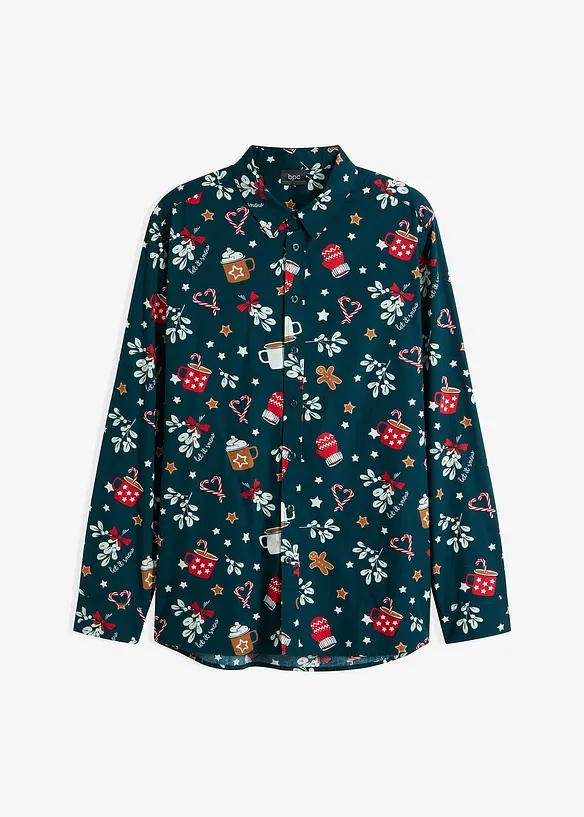Langermet skjorte i ren bomull med julemotiv, bonprix