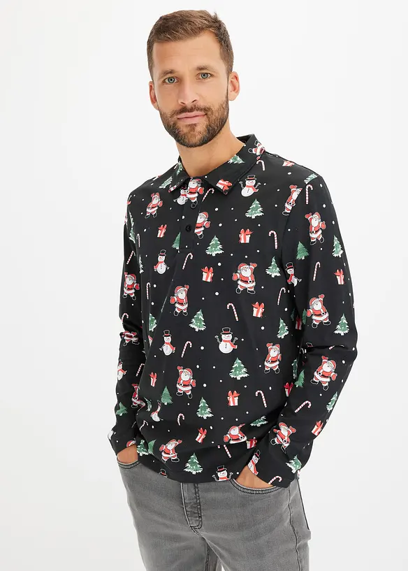 Poloskjorte i bomull med julemotiv, bonprix