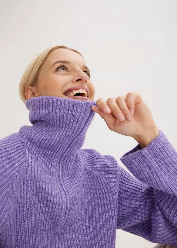 Ribbestrikket half zip genser, bonprix
