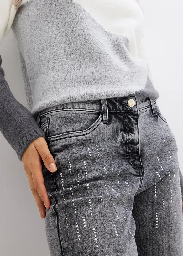 Jeans med stretch og strasstener, bonprix