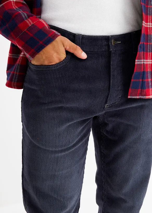 Regular Fit-kordfløyelsbukse med stretch i vasket stil, Straight, bonprix