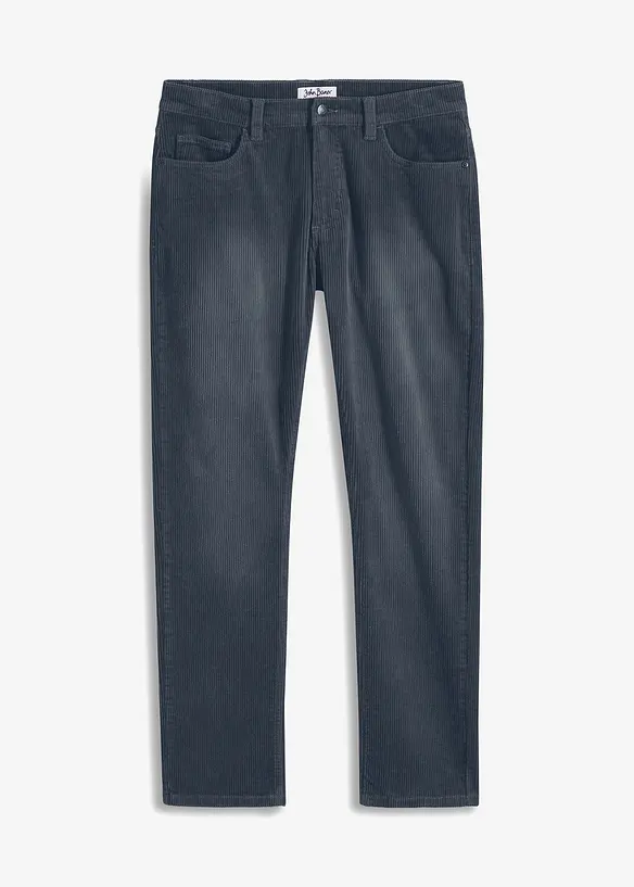 Regular Fit-kordfløyelsbukse med stretch i vasket stil, Straight, bonprix