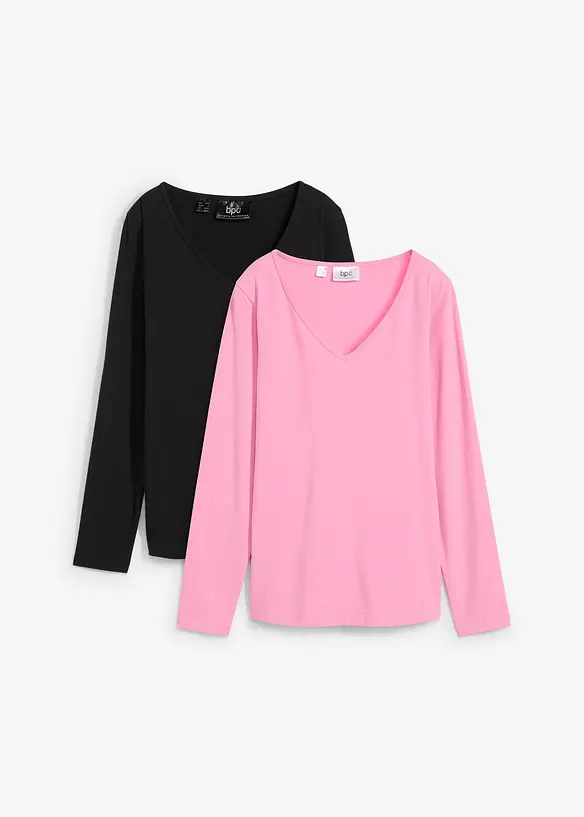 Langermet, figurnær topp (2-pack), bonprix