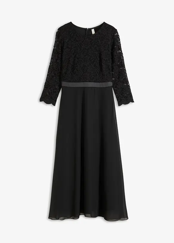 Midikjole i lett chiffon med overdel i blondemateriale, bonprix