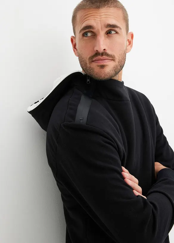 Termo-sweatshirt med hette og glidelås, varmt fôret, bonprix