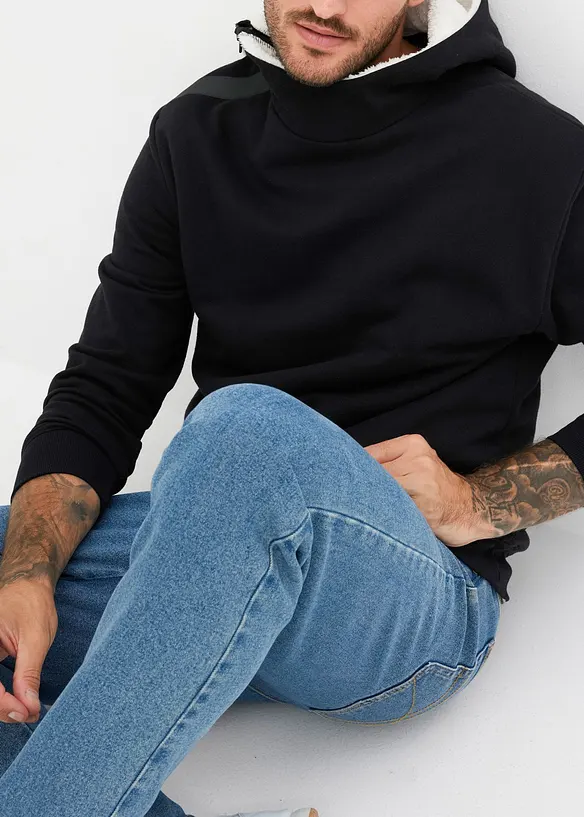 Termo-sweatshirt med hette og glidelås, varmt fôret, bonprix