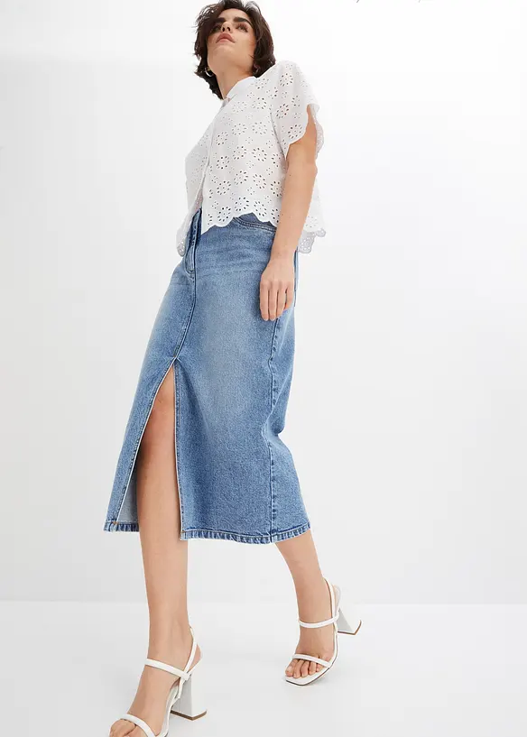Jeansskjørt med splitt, bonprix