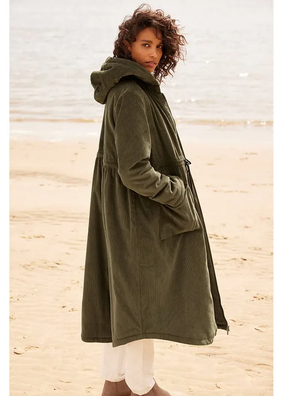 Cord-kåpe med hette med teddy-fleece, i ren bomull, bonprix