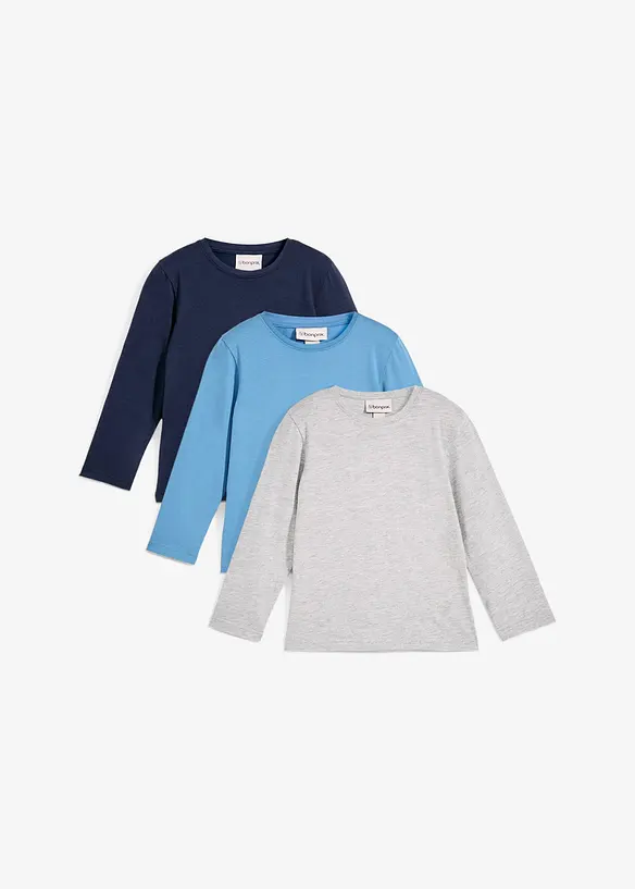 Langermet topp med økologisk bomull (3-pack), bonprix
