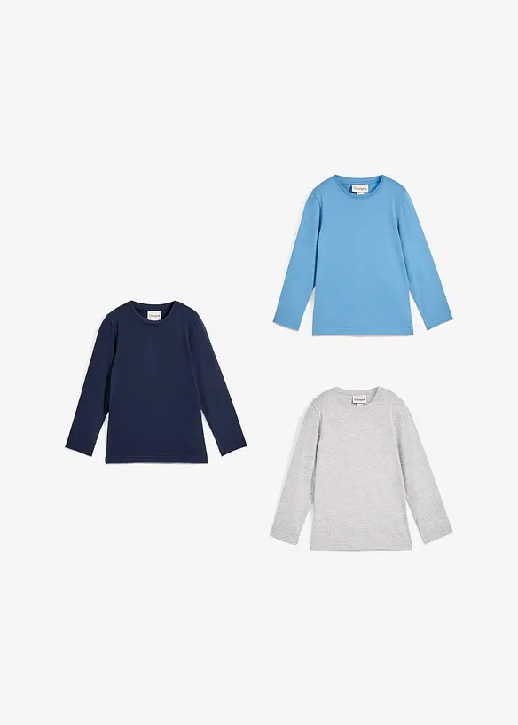 Langermet topp med økologisk bomull (3-pack), bonprix