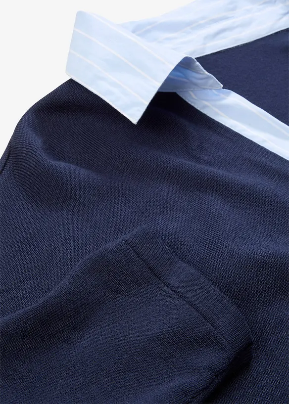 Genser i finstrikk med bluse-innfelling, bonprix