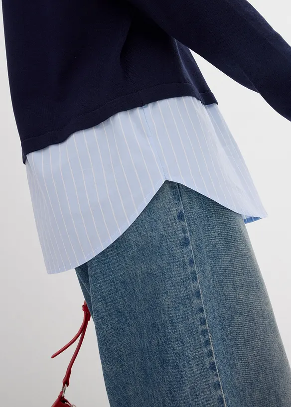 Genser i finstrikk med bluse-innfelling, bonprix