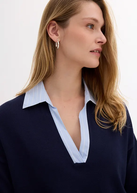 Genser i finstrikk med bluse-innfelling, bonprix