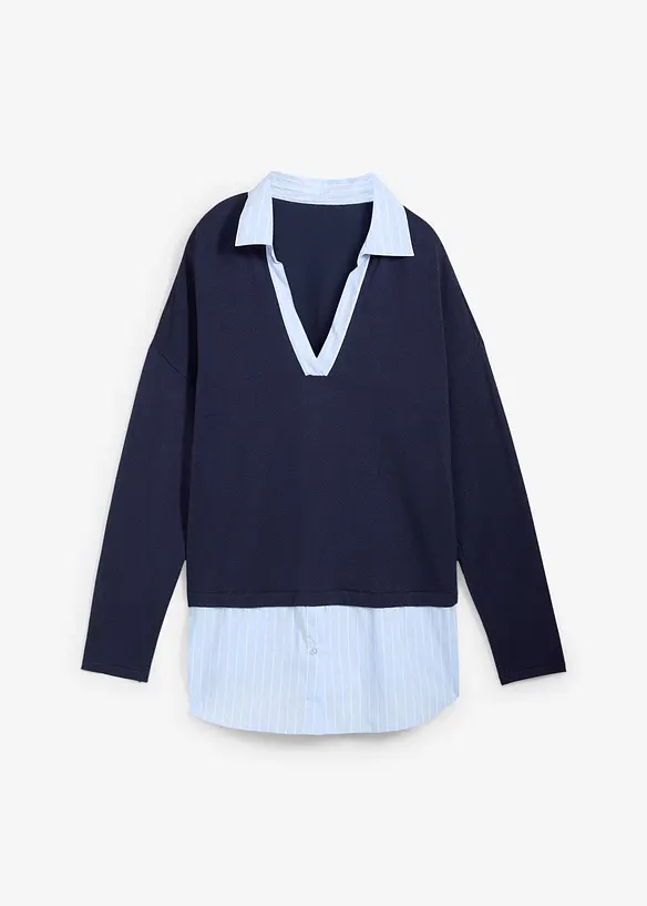 Genser i finstrikk med bluse-innfelling, bonprix