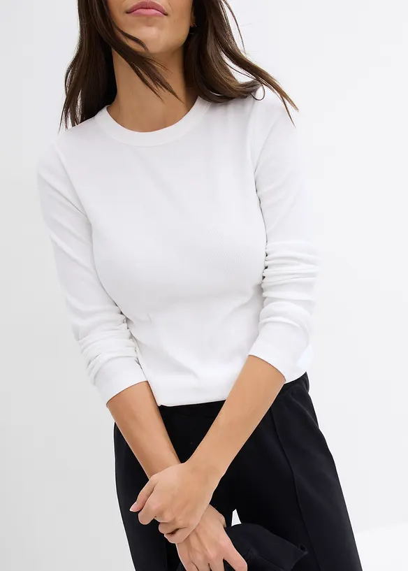 Topp i ribbemateriale med økologisk bomull (2-pack), bonprix