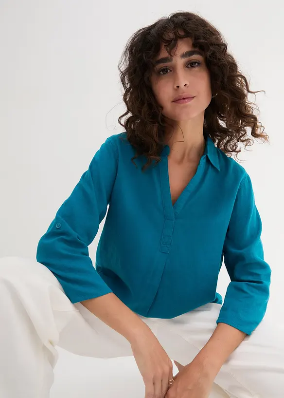 Bluse med 3/4-lang arm og lin, bonprix