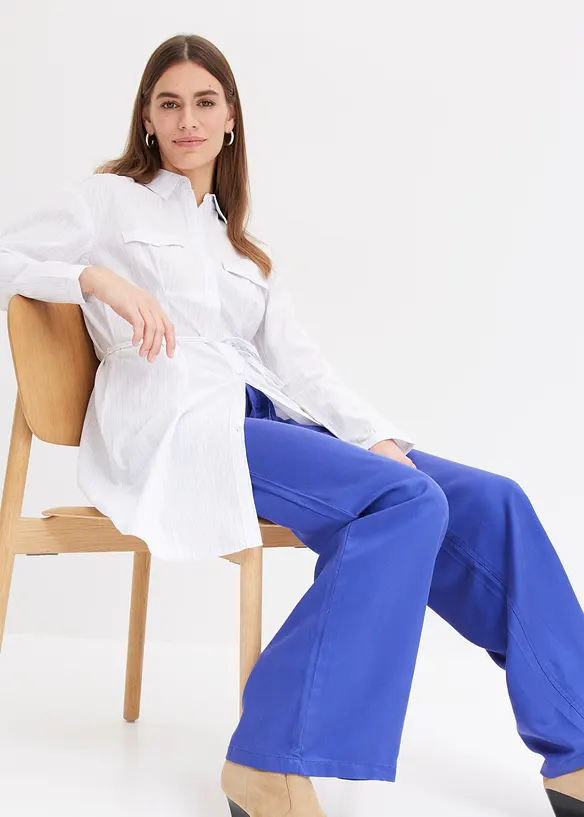 Stripete skjortekjole i poplin, bonprix