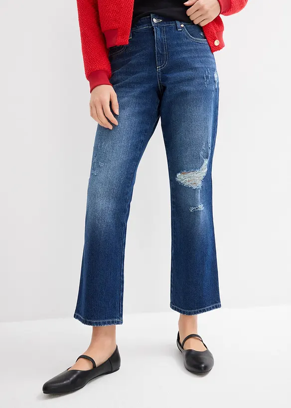 Straight-jeans, Mid Waist komfortlinning Low Stretch, cropped, bonprix