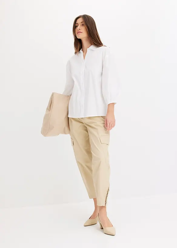 Bluse med lengre bakstykke og ballongermer, bonprix