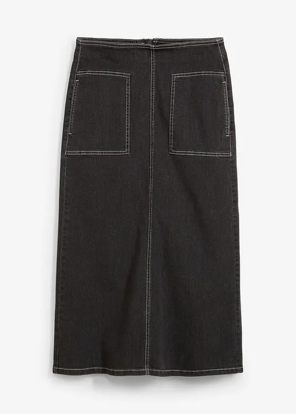 Jeansskjørt Mid Waist, midi-lengde, bonprix