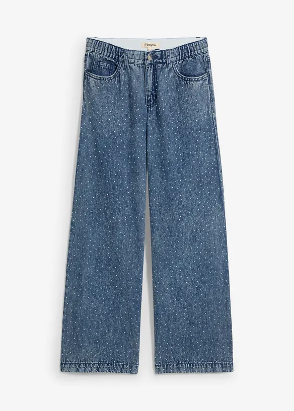 Wide Leg-jeans, Mid Waist, komfortlinning med strass, bonprix