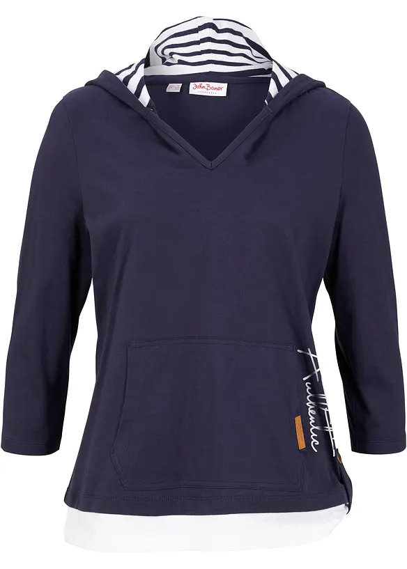 Hettegenser i 100% bomull med 3/4-lange ermer, bonprix
