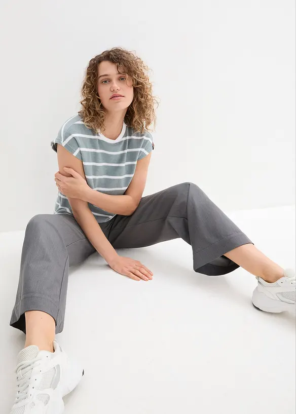 Frotté-topp med striper, kort arm, bonprix