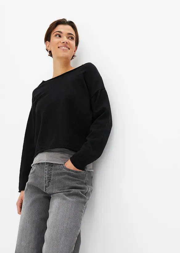 Genser og topp i ren bomull (2-delt sett), bonprix