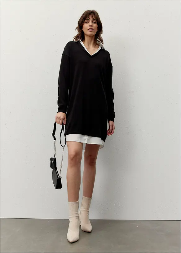 Strikket kjole med innfelt bluse, bonprix
