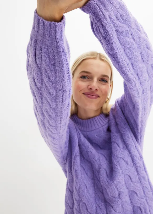 Oversized genser med flettet mønster, bonprix