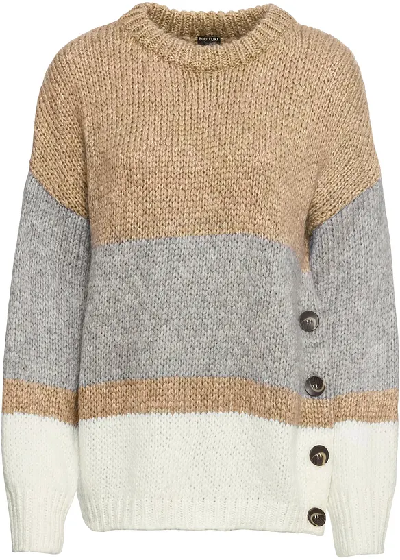 Oversized, stripet genser med knapper, bonprix
