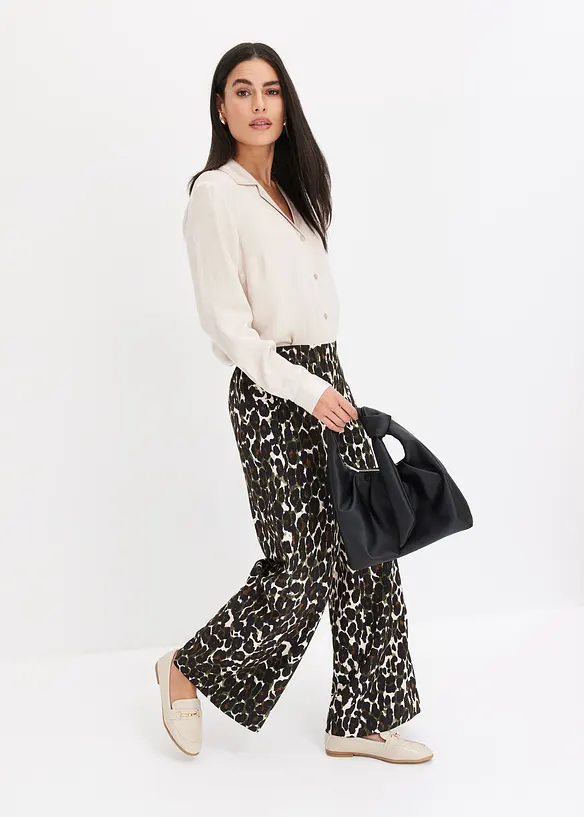 Bluse i viskose-sateng med jakkeslag, bonprix