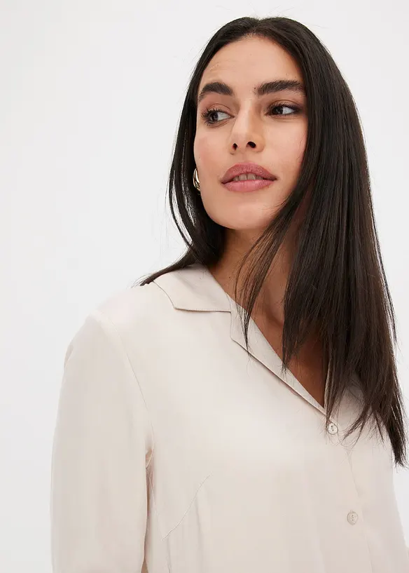 Bluse i viskose-sateng med jakkeslag, bonprix