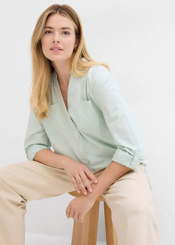 Lang bluse med ermer som kan brettes opp, bonprix