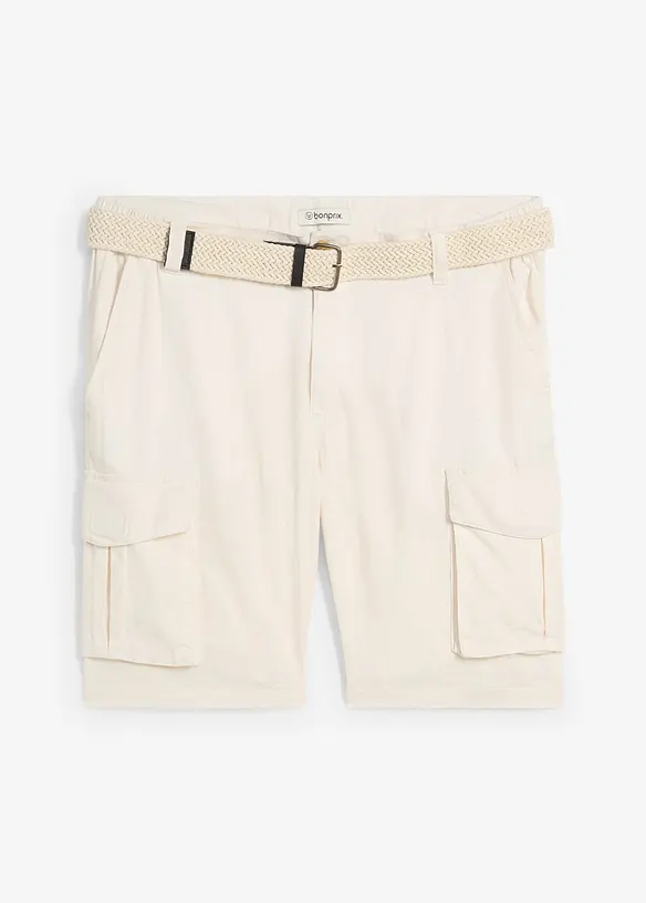 Regular Fit-cargo-bermudashorts i lin-miks med belte, bonprix